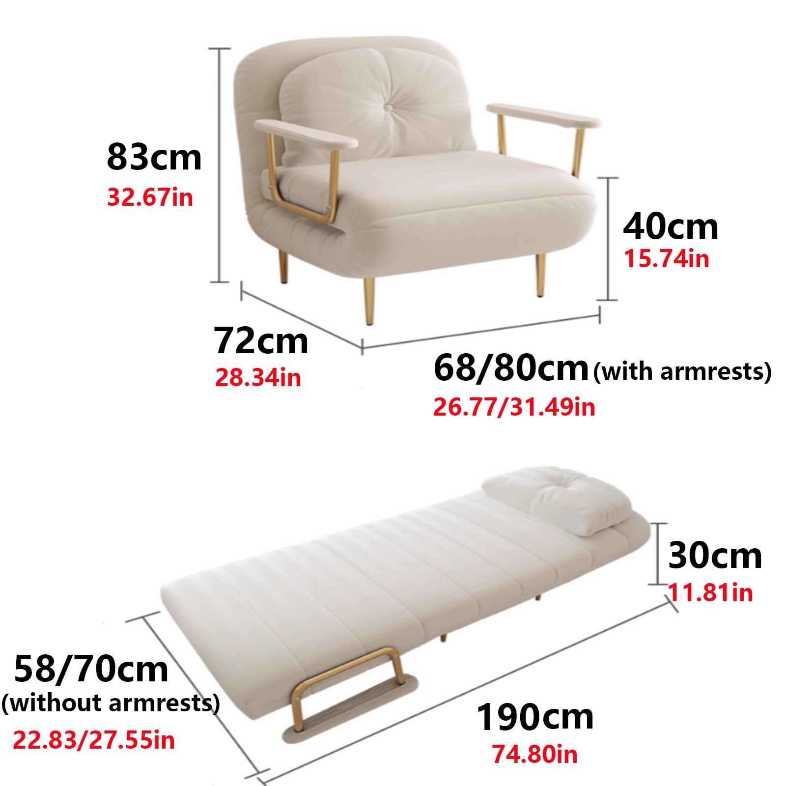 3 In 1 Schlafsessel Mit Bettfunktion Mit 6-Fach Verstellbare Rückenlehne Ausziehbett 190cm Relaxsessel Sofabett Klappbar Für Zuhause Büro(Multi-Colored,190 * 80 * 30cm)