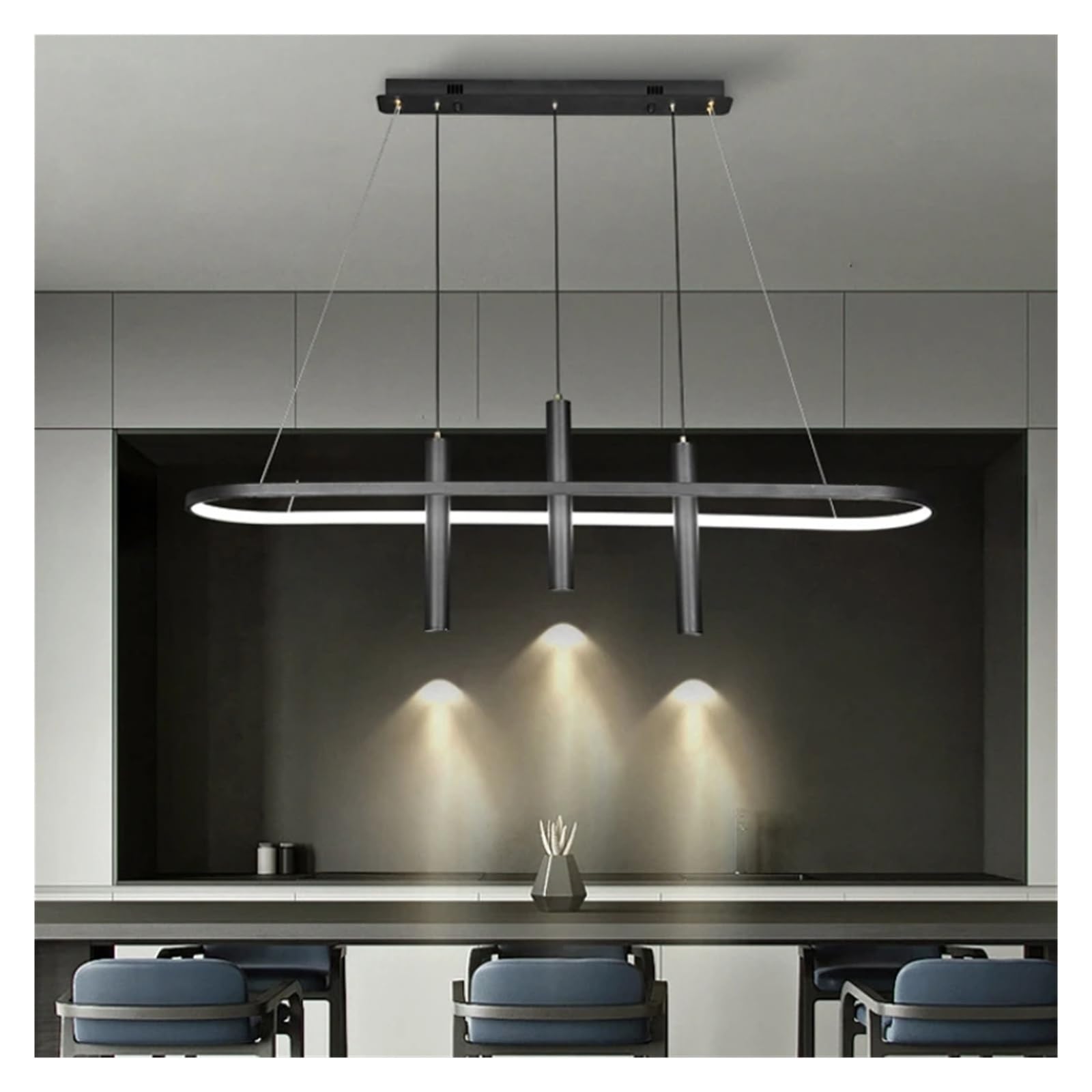 Nowoczesny reflektor LED w kolorze czarno-złotym do restauracji i kuchni, prosta lampa wisząca bez stałego oświetlenia głównego, żyrandol do kawiarni - czarny - 3 żarówki