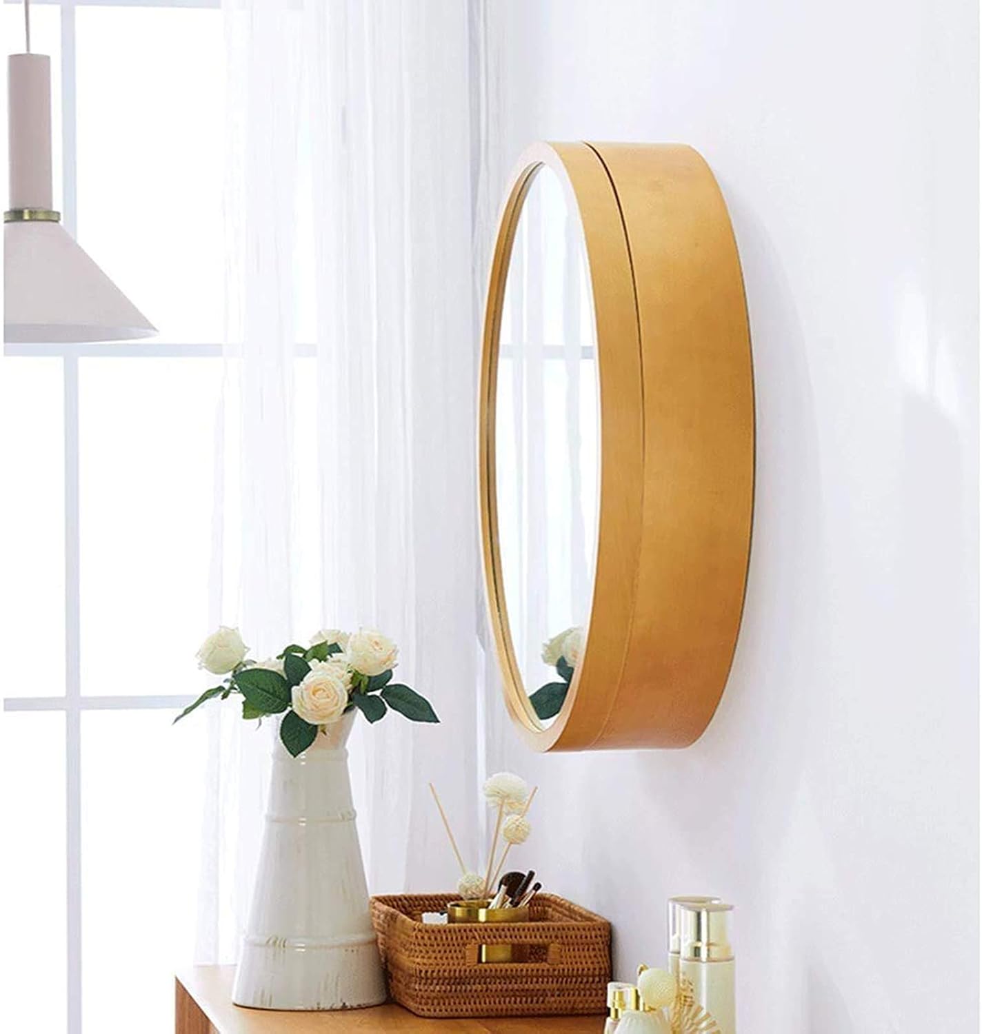 Wall-Mounted Round Mirror Bathroom Storage Mirror Cabinet Bathroom Vanity Mirror with Shelf Bathroom Mirror