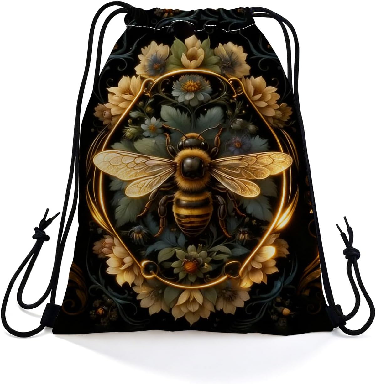 Vintage Bee Dual-Sided Print Drawstring Bag
