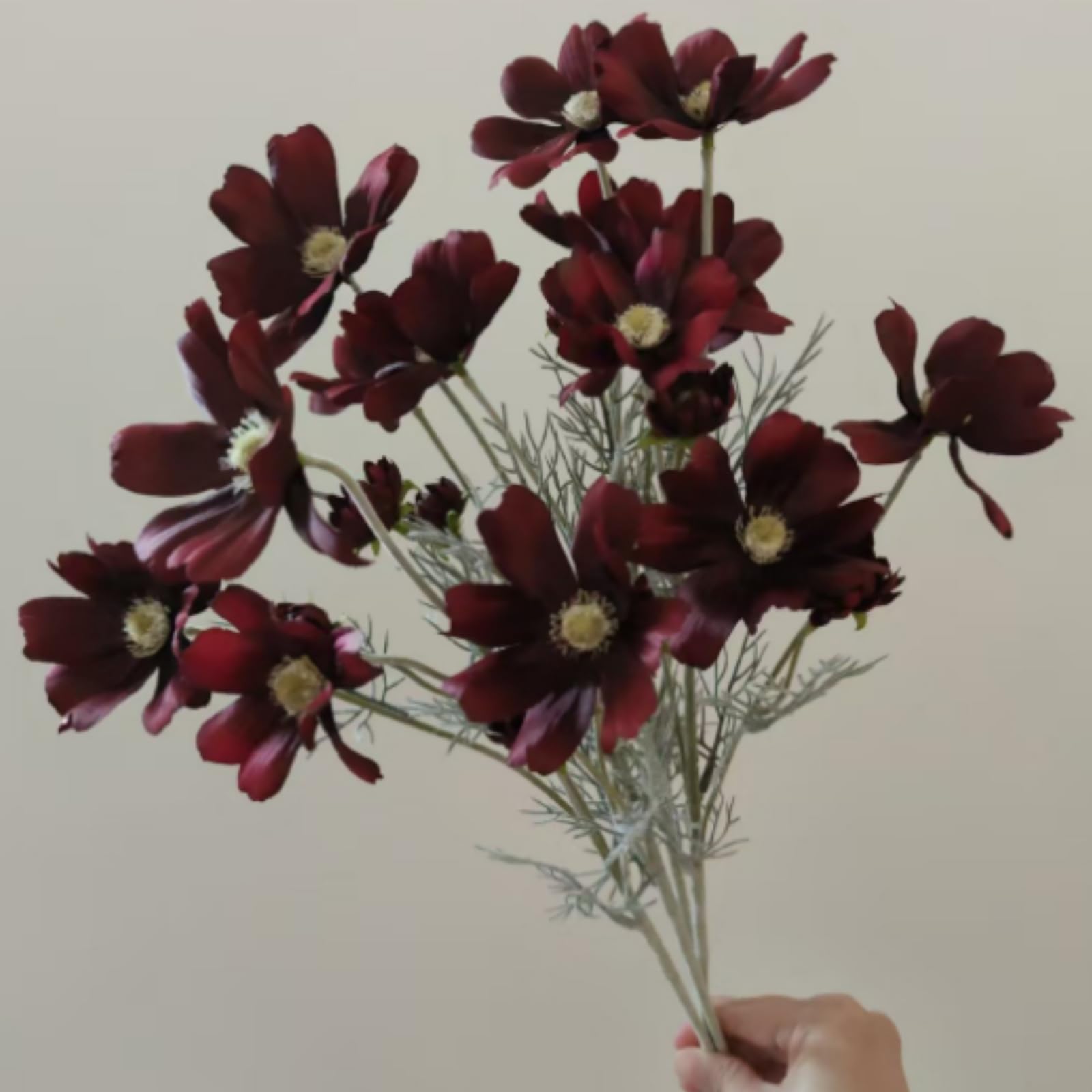 4 Pcs Artificial Fake Flowers Plants Cosmos Silk Flower Arrangements Wedding Bouquets Decorations ， 23.6''/60cm Artificial Silk Daisy Fake Flowers UV Resistant Outdoor Fake Wildflowers (Wine Red)