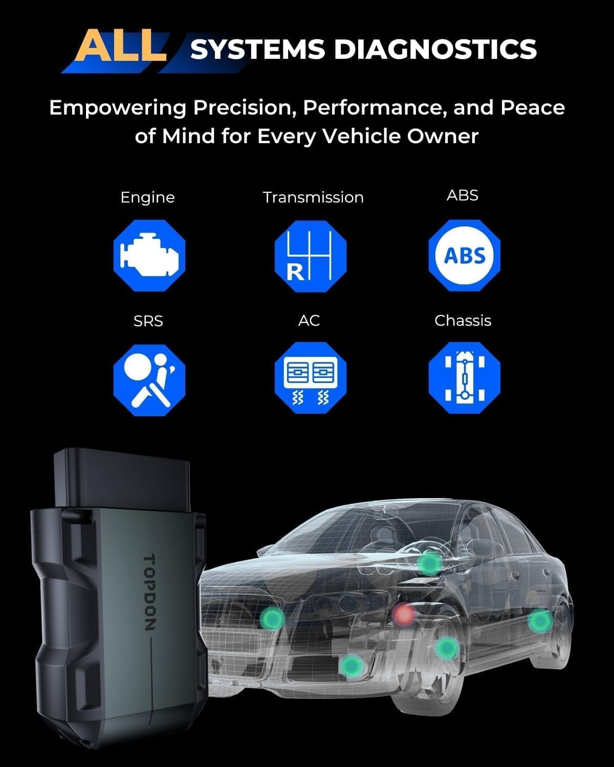 TOPDON TopScan Pro, diagnostyk OBD2 z Bluetooth, diagnostyk samochodowy, narzędzie diagnostyczne OBDII do wszystkich pojazdów, 13 Funkcja, czytnik kodów dla systemów iOS i Android, FCA i CAN-FD