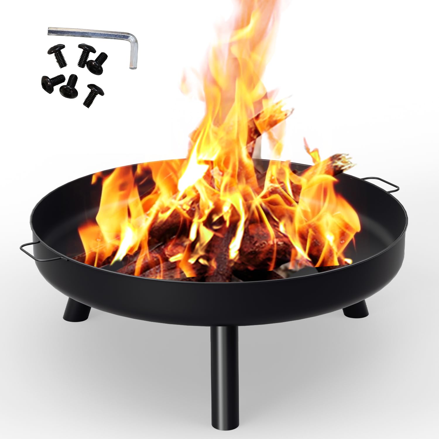 Braciere Ø 80cm, braciere da giardino in acciaio, braciere con manici e gambe rimovibili, focolare da esterno portatile, per campeggio, festa estiva