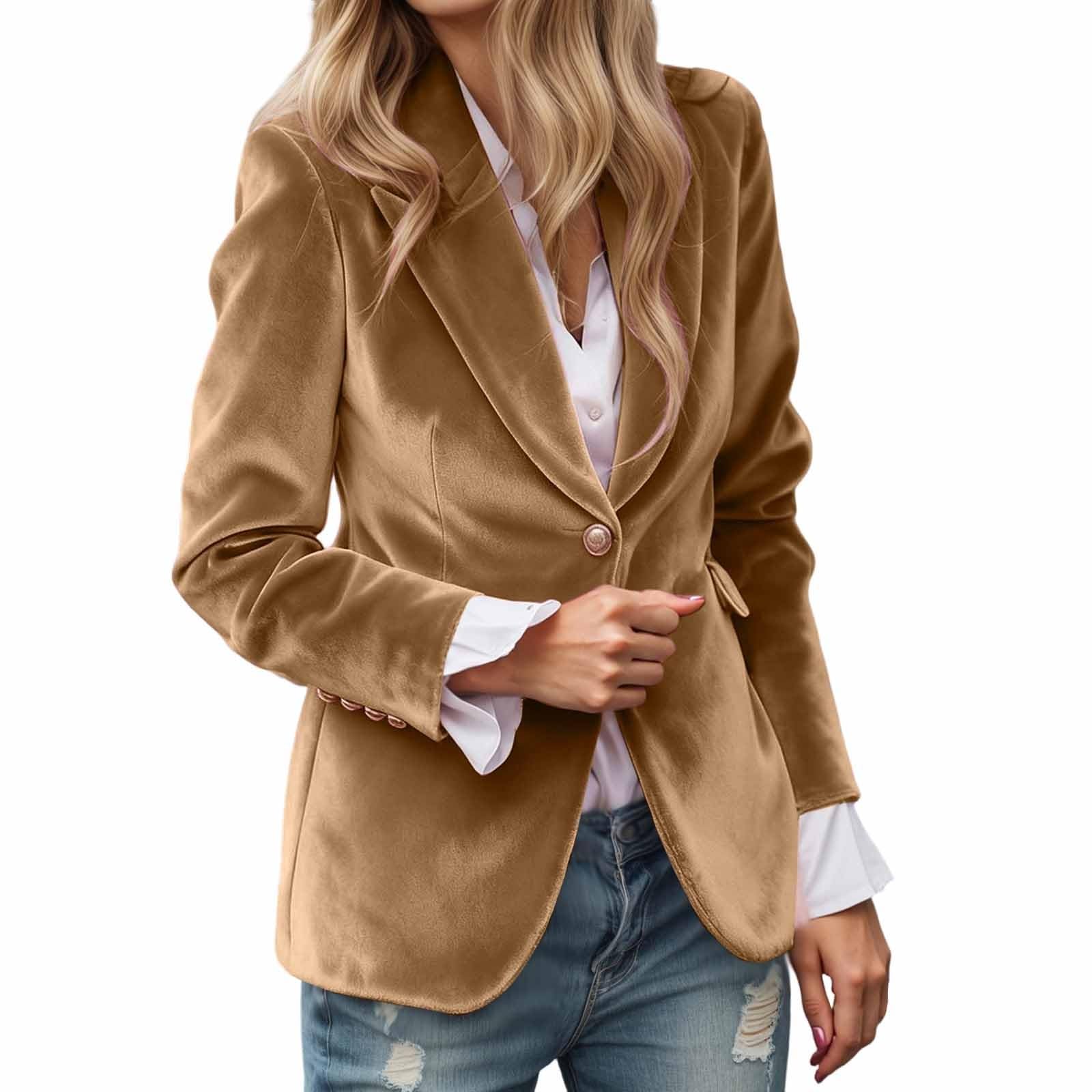 Velvet Blazers for Women Velvet Business Button Up Jacket Fall Winter Coats Open Front Work Office Suit Blazer