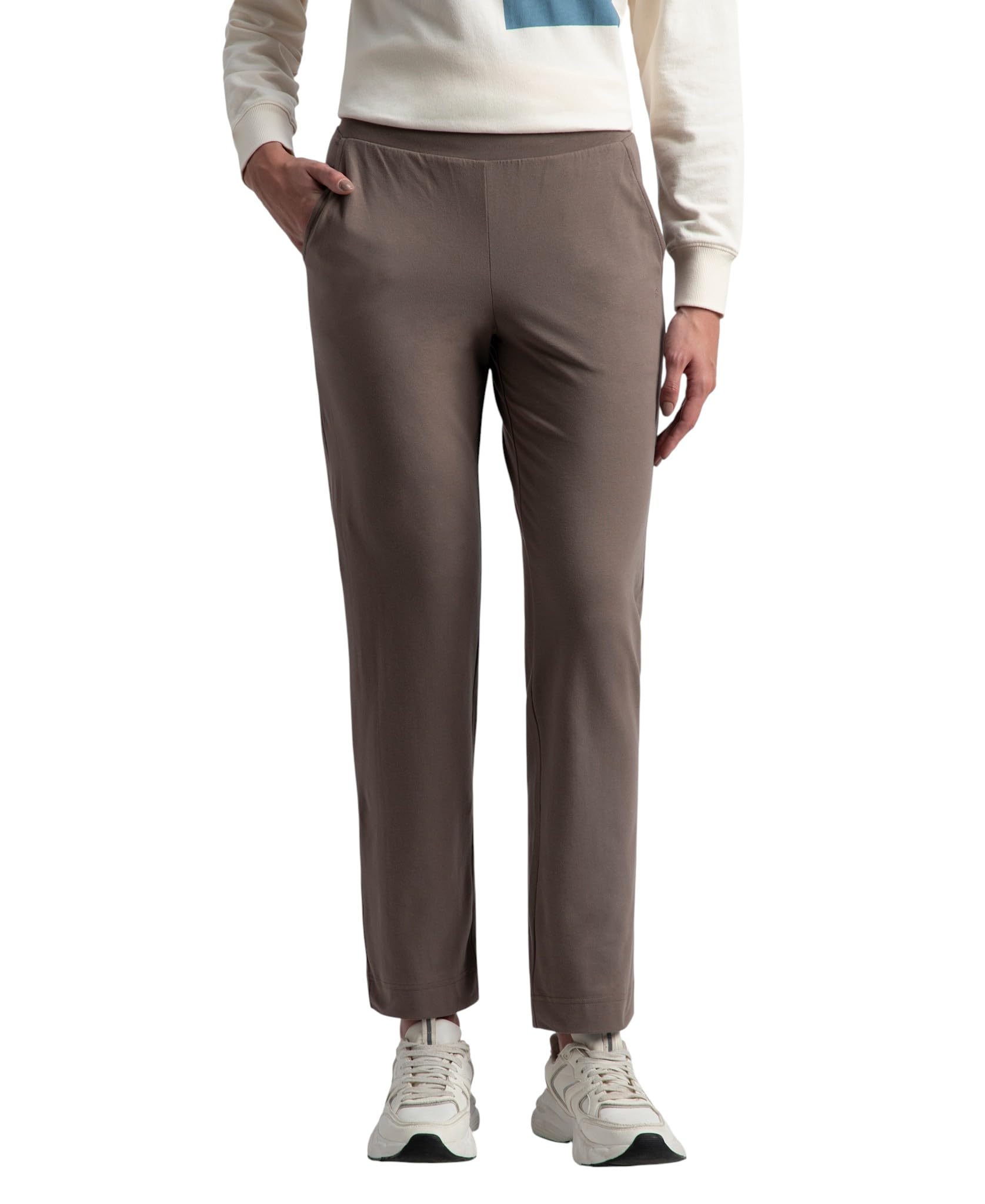 1302 Women's Super Combed Cotton Elastane Stretch Relaxed Fit Trackpants with Side Pockets