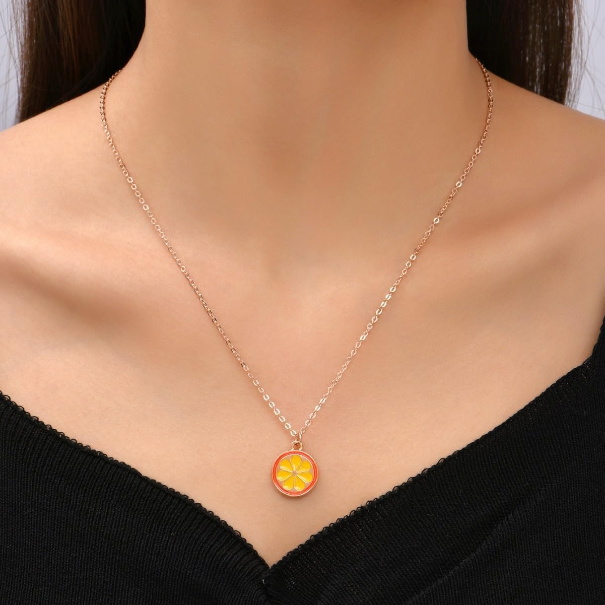 coadipress Delicate Fashion Lemon Earring Necklace for Women Glitter Rhinestone Lemon Stud Earrings Lightweight Fruit Lemon Earrings Necklace Set Trendy Jewelry Gift - Image 4