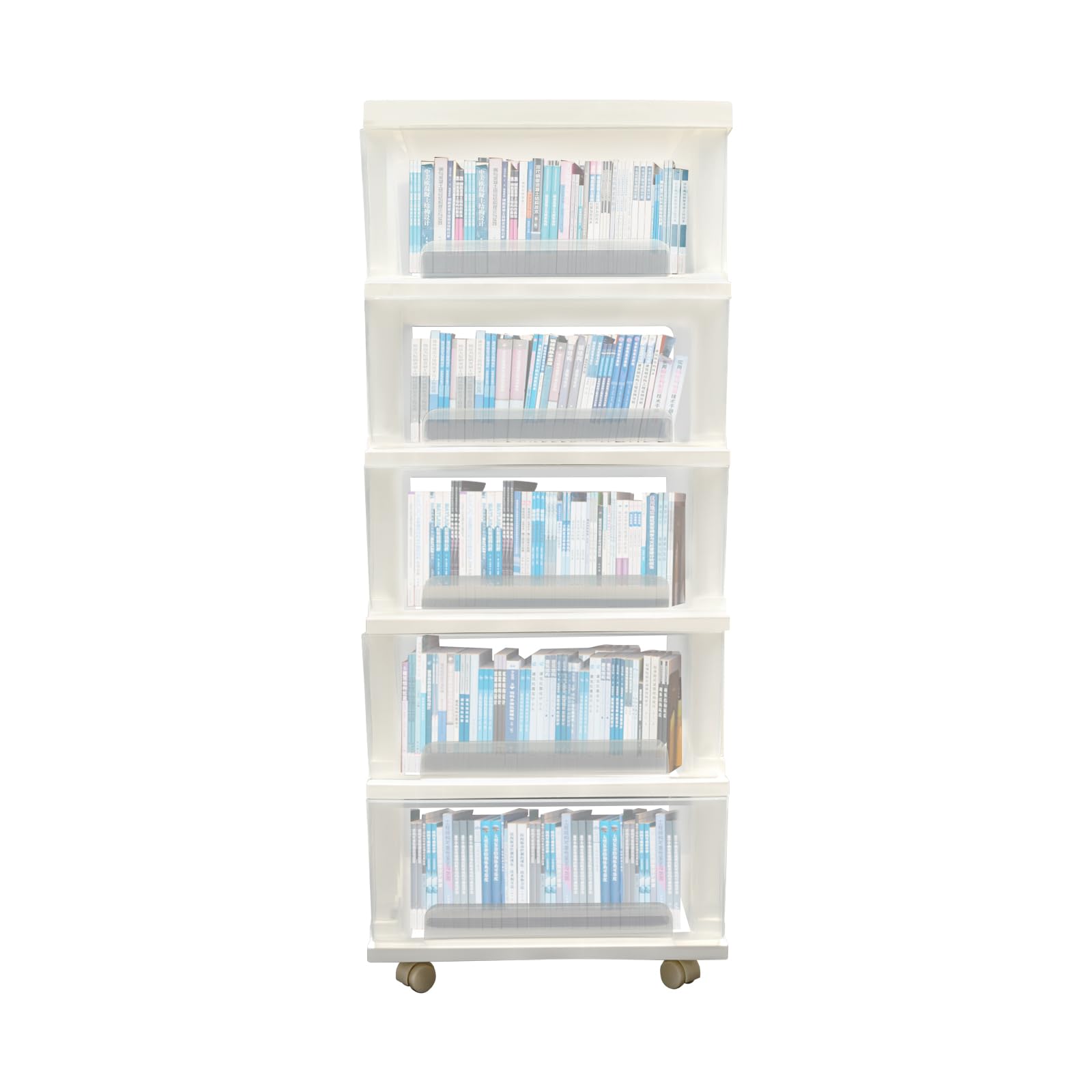 Cassettiera con 5 cassetti e rotelle, torre portaoggetti in plastica, cassettiera arrotolabile, organizer per cucina, bagno, soggiorno, ufficio (bianco)