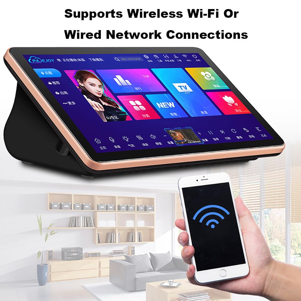 Macchina per Karaoke 5 in 1,con Schermo da 19,5"i,500G/1T/2T/3T/4T/6T,Richiesta di Brani Tramite App/Mobile/Voce,Tantissimi Brani/Film,Doppio Sistema,con Microfono,Altoparlante 6T