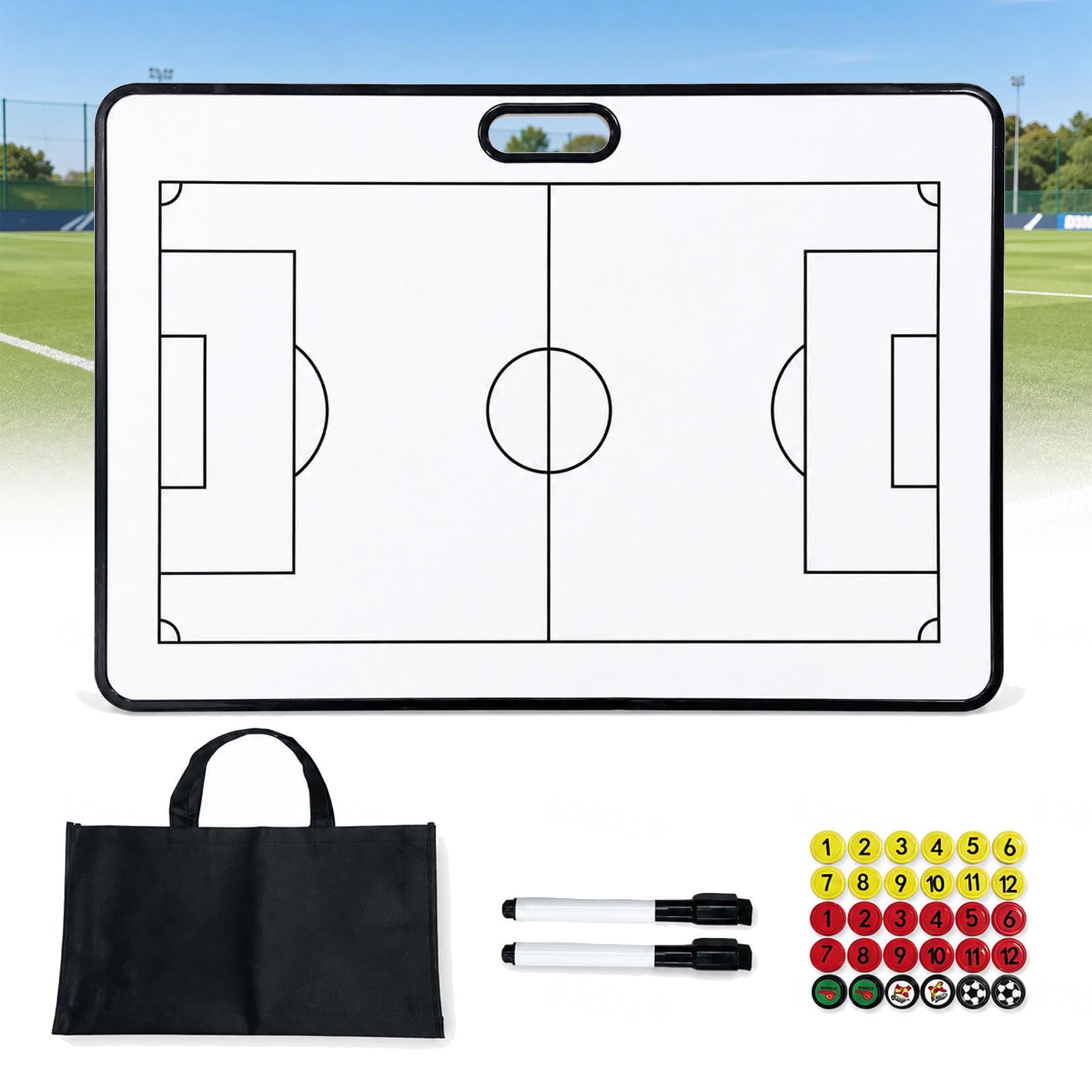 Lavagna Tattica Calcio 60 cm, Doppia Faccia Campo Intero e Metà Campo