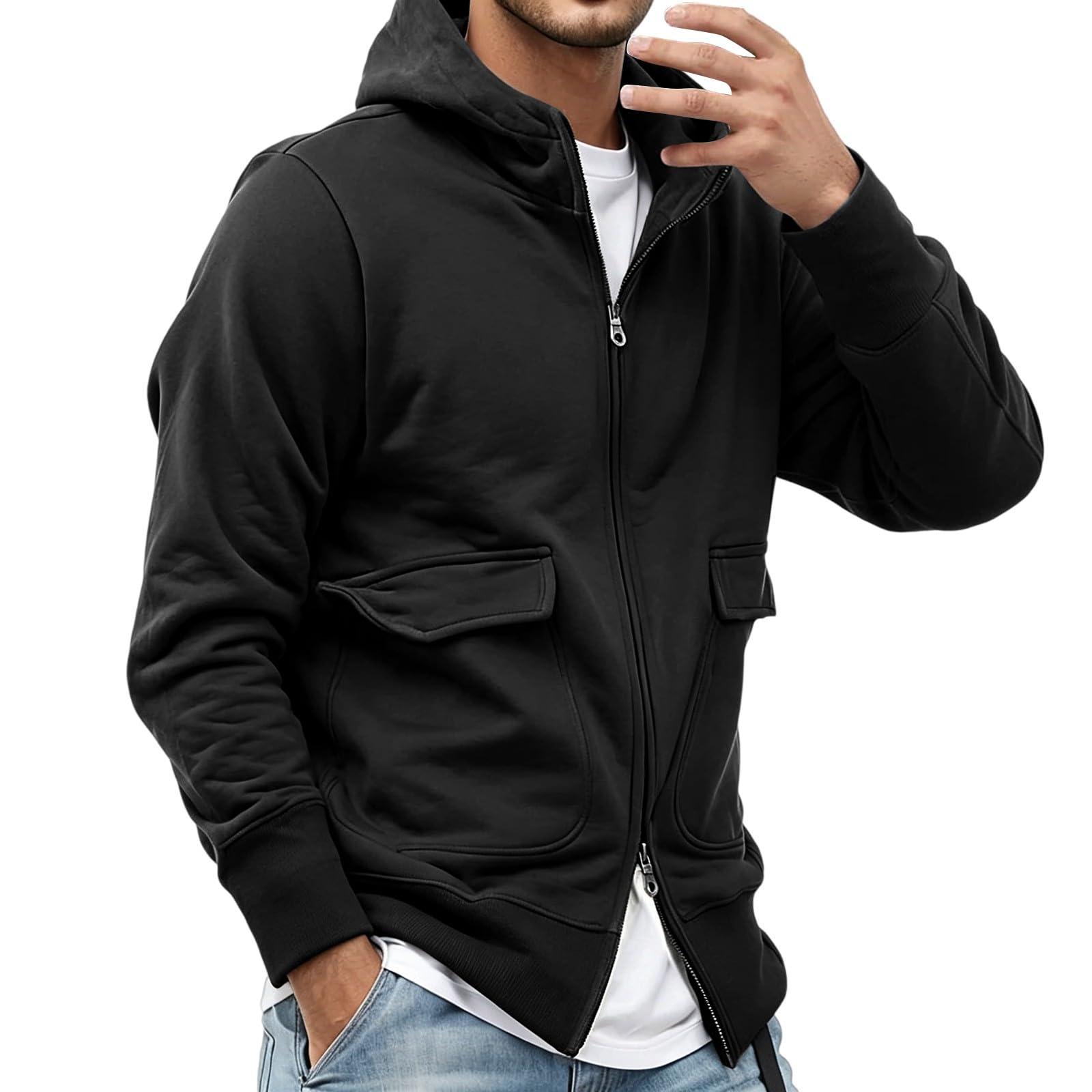 Felpa con cappuccio da uomo in pile con zip intera