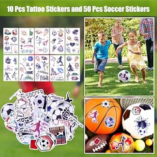 HOVIBU 112 Pezzi Festa Compleanno Calcio Regalo Bambini, Kit Regalini Fine Festa con Portachiavi Pallone, Sacchetti Regalo, Tatuaggi, Fischietto, Adesivi