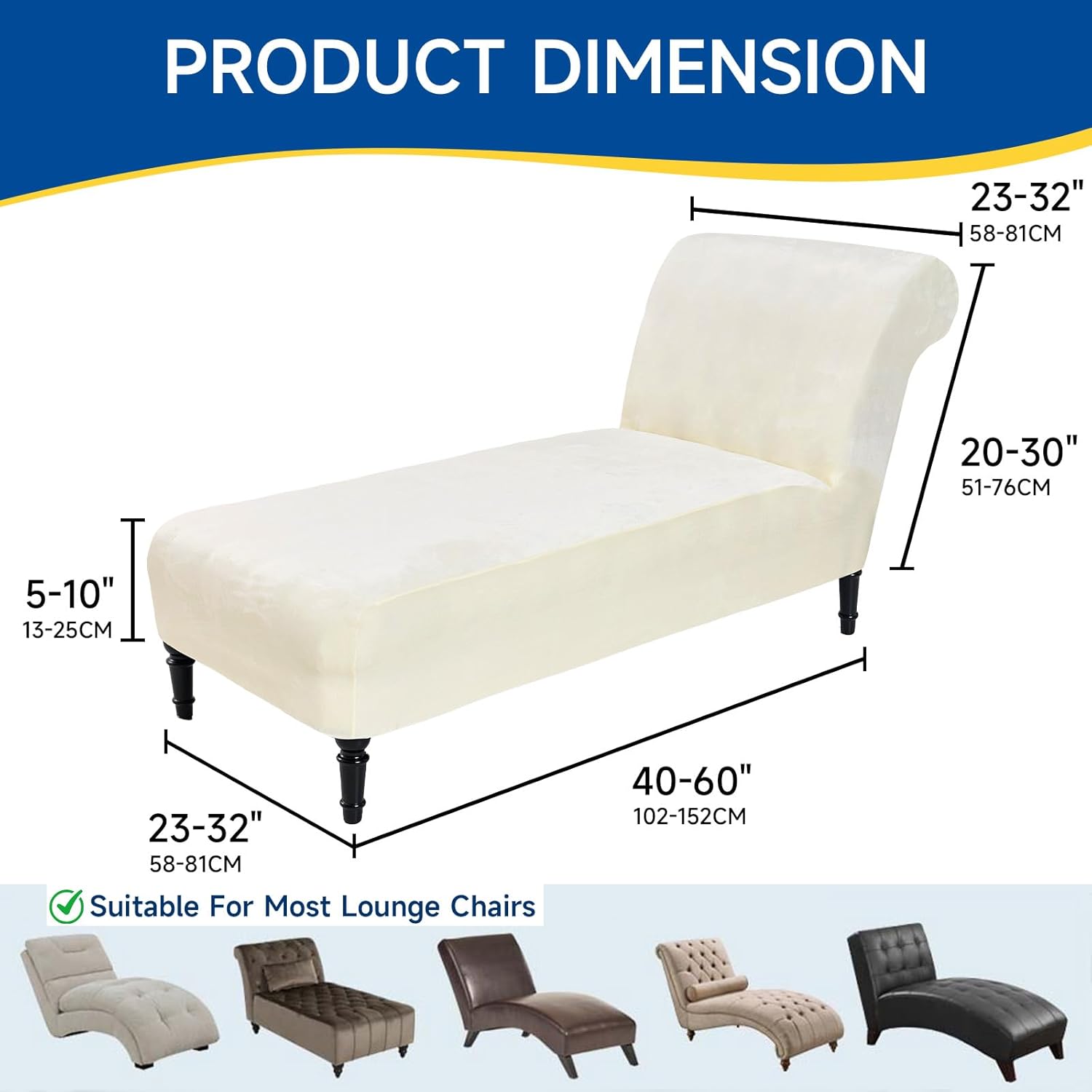 Velvet Chaise Lounge Cover Indoor Armless Chaise Slipcover Luxury High Stretch Ultra Soft Lounge Chair Covers Modern Machine Washable Chair Cover for Living Room Bedroom Furniture, Beige