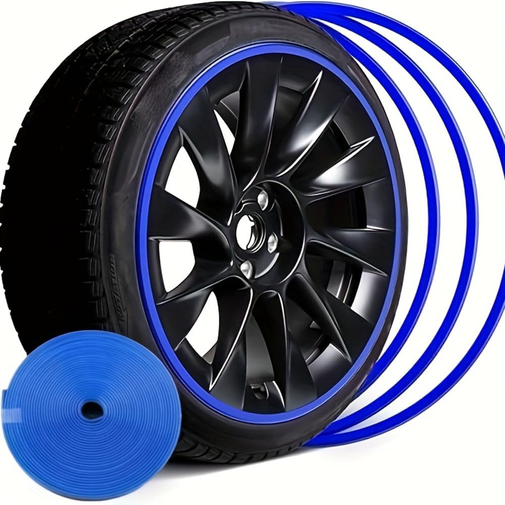 Wheel Hub Protection Ring Wheel Decorative Strip Scratch Resistant, Compatible with VW Polo 9N,Blue