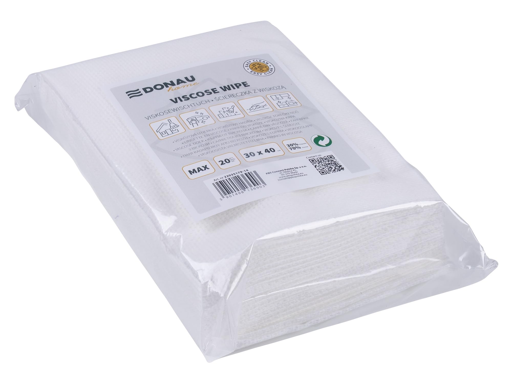 DONAU HOME Tuch mit 70% Viskose/Hochwertiges Wischtuch/Haushaltstücher/Strapazierfähig/Weich/Streifenfrei/Universal/Faltbar/ 30x40cm/ 5 Blatt/Weiß