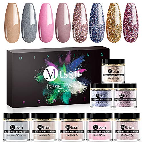 Dipping Powder Set with 8 Colors, Nails Acrylic Powders Set For French Nail Manicure Nail Art No UV/LED Nail Lamp Needed-Yellow Blue Glitter