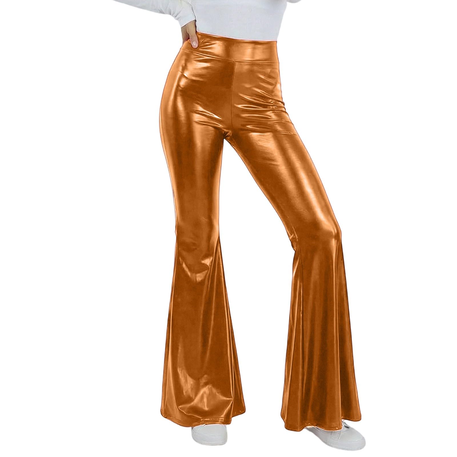 Sequin Flare Pants Sparkly Glitter High Waisted Stretchy Bell Bottoms Leggings Party Disco Clubwear for Women Fancy Dress for Dance Performance Stage Show Jazz Club Night Out Carnival Orange