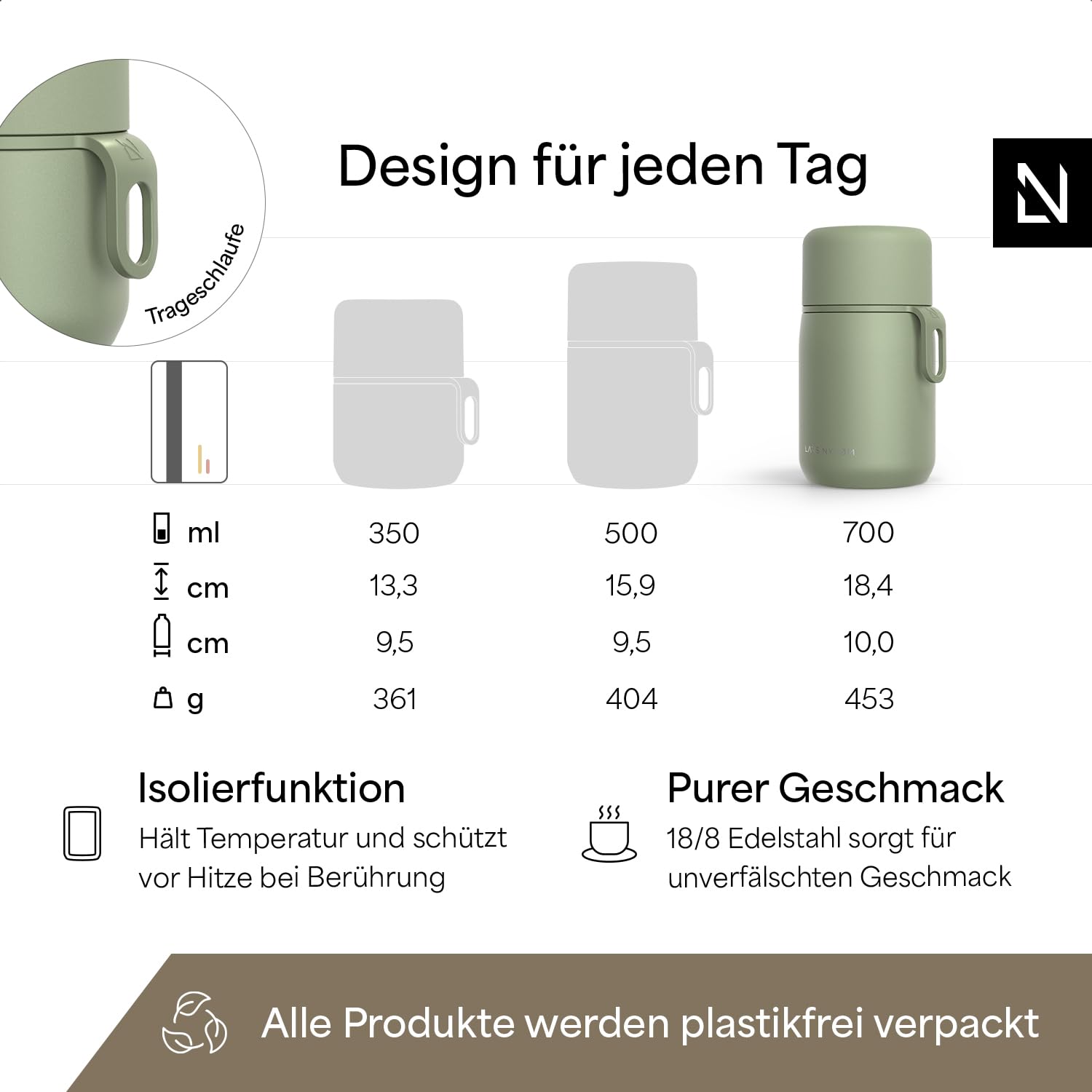 LARS NYSØM Personalisierter Thermobehälter für Essen aus Edelstahl mit Isolierbehälter & Vakuum Speisebehälter mit Gravur - als Geschenk-Idee mit Namen für Männer und Frauen (Sage Green, 700ml)