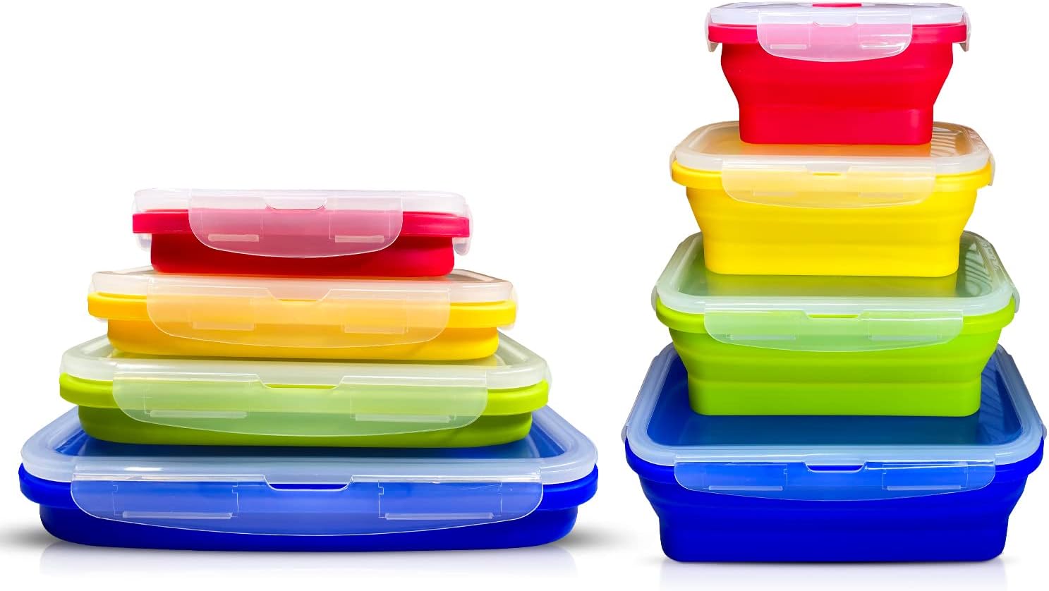 Collapsible Tupperware Lids Silicone Lunch Box Lunch Box Set Of 4 UK Company Leakproof Containers Collapsible Food Storage Containers Microwave / Dishwasher Safe BPA Free Tupperware (CPC-1001)