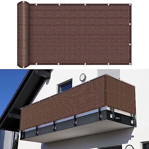 GUOJUN Balkon sichtschutz 130 x 400 cm Sonnenschutz atmungsaktiv Sichtschutz Balkonumspannungen mit Ösen und Kabelbinder für Balkon Zaun Terrassen Garten, Braun