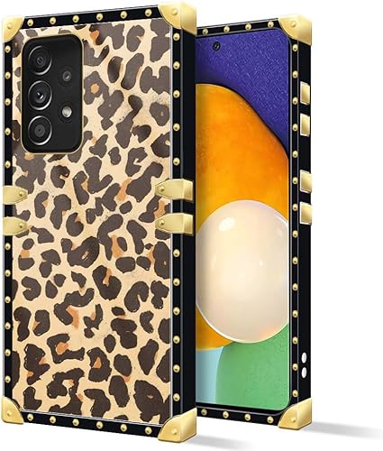 Miniatura 6 de Funda compatible con Samsung Galaxy A52, diseño de leopardo 2, funda cuadrada para niñas y mujeres, funda decorativa de metal suave de poliuretano