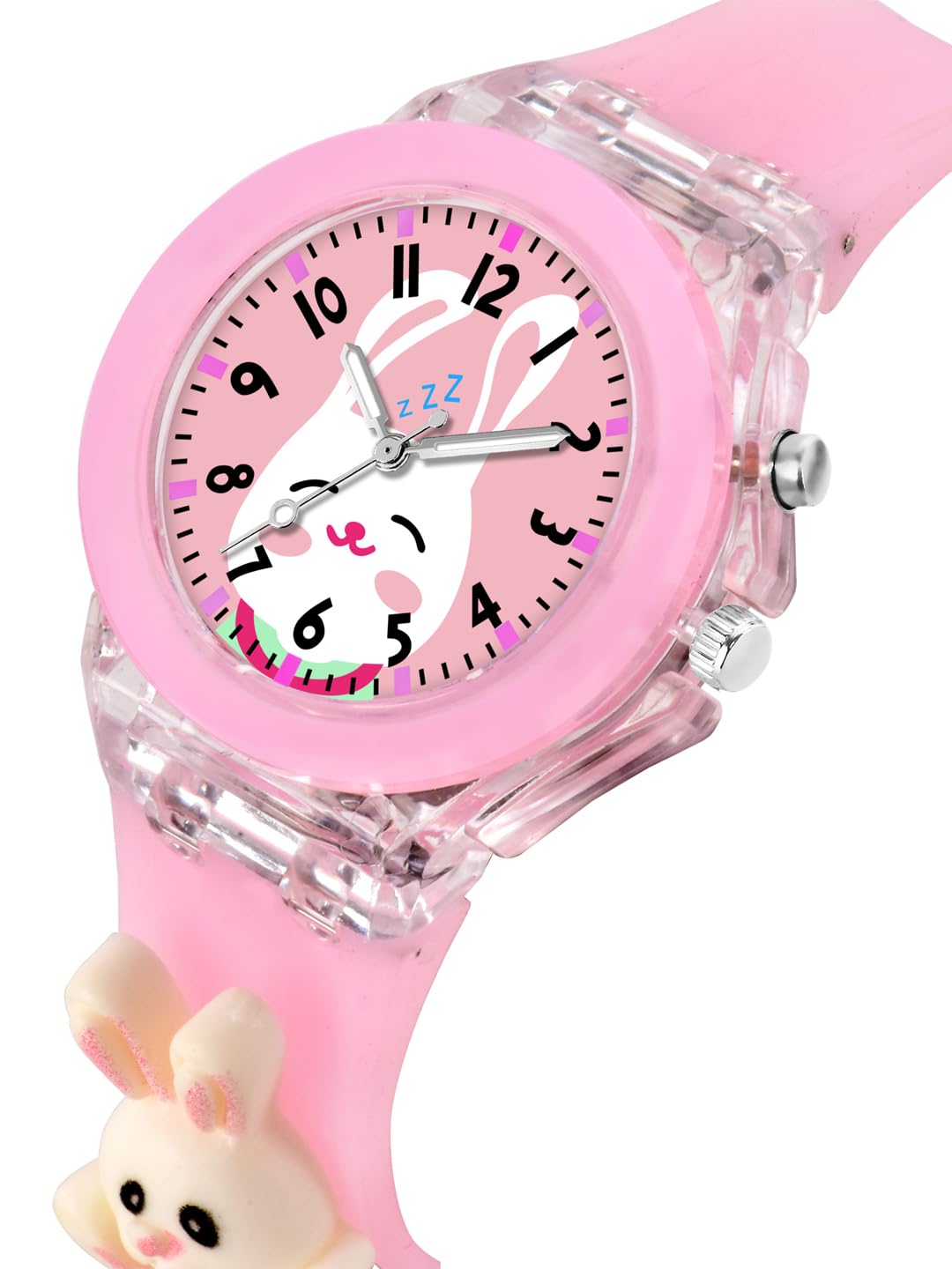 Shocknshop Silicone 3D Rabbit Children Kids Multi Color Analog Led Lights Watch for Girls Gift Birthday Baby Girl Watches Suitable of Age 3-13 Years (Pink Rabbit) 1
