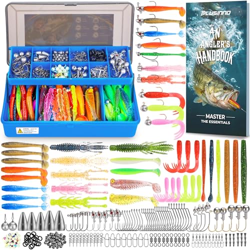 PLUSINNO Fishing Lures Kit, 211pcs Tackle Box with Tackle Included, Bass Fishing Kit with Pre-Rigged...
