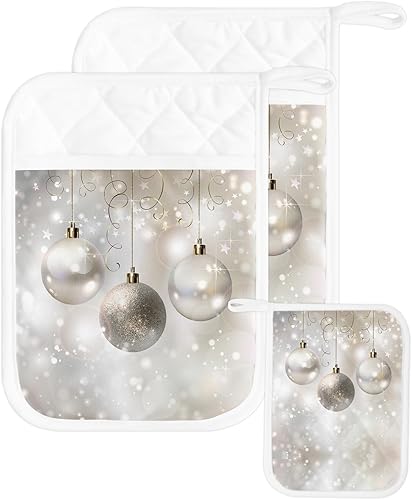 Juego de 2 ollas de Navidad para cocina, antideslizantes y aislantes de calor, juego de agarraderas de tela de toalla con bolsillo, guantes gruesos