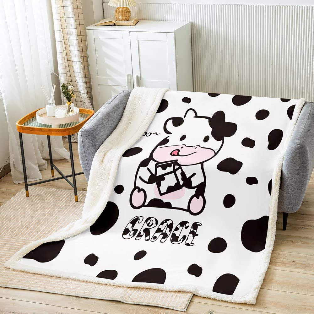 Loussiesd Cow Fleece Throw Blanket Black White Cow Plush Blankets and Throws Soft Lightweight Fuzzy Blanket for Bed Sofa 50"x60"