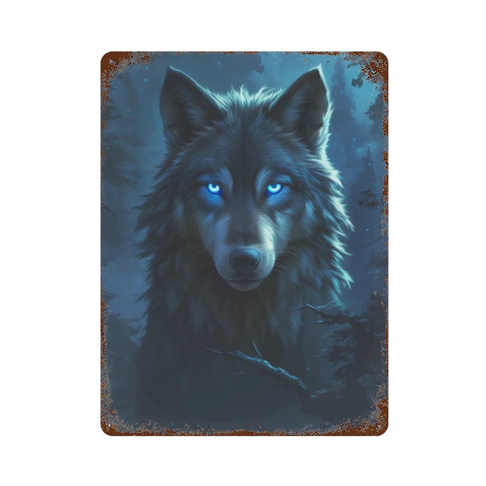 Dark Wood Collection Wolf 15.7"x11.8" Vintage Rust Metal Sign, Novelty Wall Decor for Living Room, Hallway And Home Decor