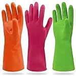 Cleanbear Cleaning Gloves Large, Reusable Nitrile Glove set of 3 Pairs, Latex Free Rubber Gloves for Washing Dishes, Household Cleaning, Bathroom or Gift Use, 12 Inches (Red, Green and Orange)