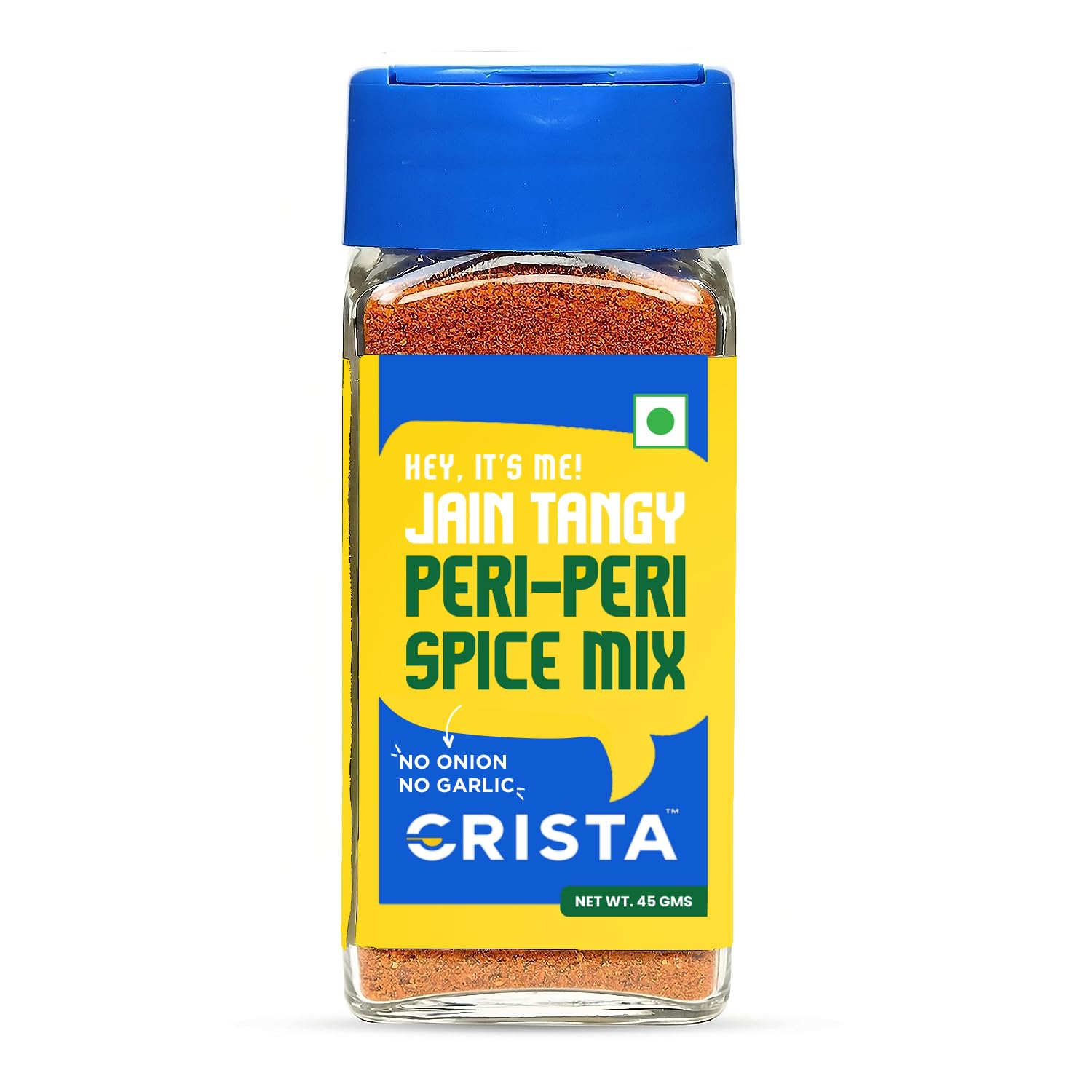 CRISTA Jain Tangy Peri-Peri Spice Mix with No Onion and Garlic, Multi-purpose Seasoning, Trans Fat Free, Vegan Zero added Colours, Fillers, Additives & Preservatives - 45 gms
