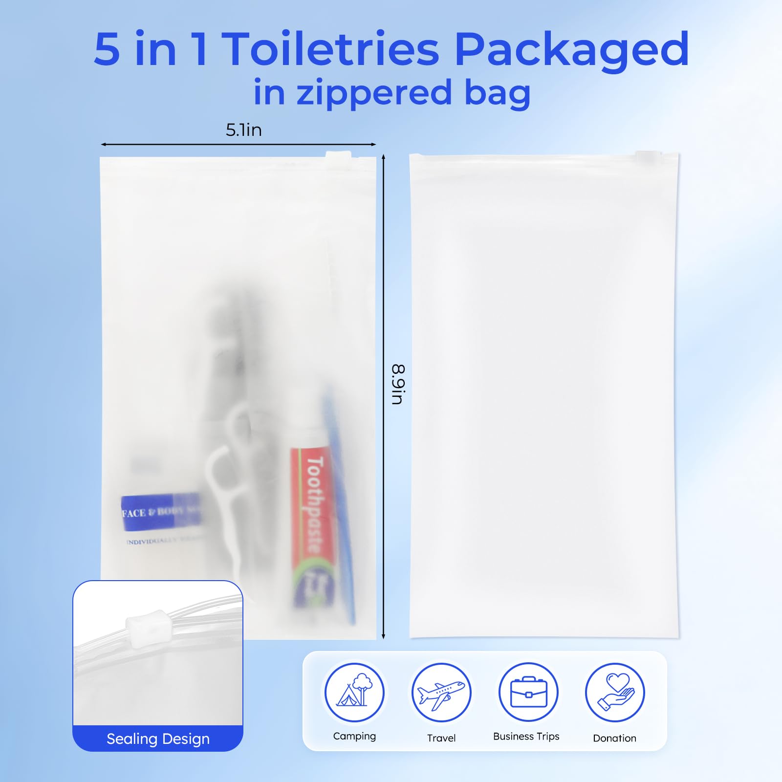 Artículos de aseo desechables, kits de artículos de tocador de tamaño de viaje, suministros de higiene personal para personas sin hogar, artículos esenciales de cuidado envueltos individualmente para