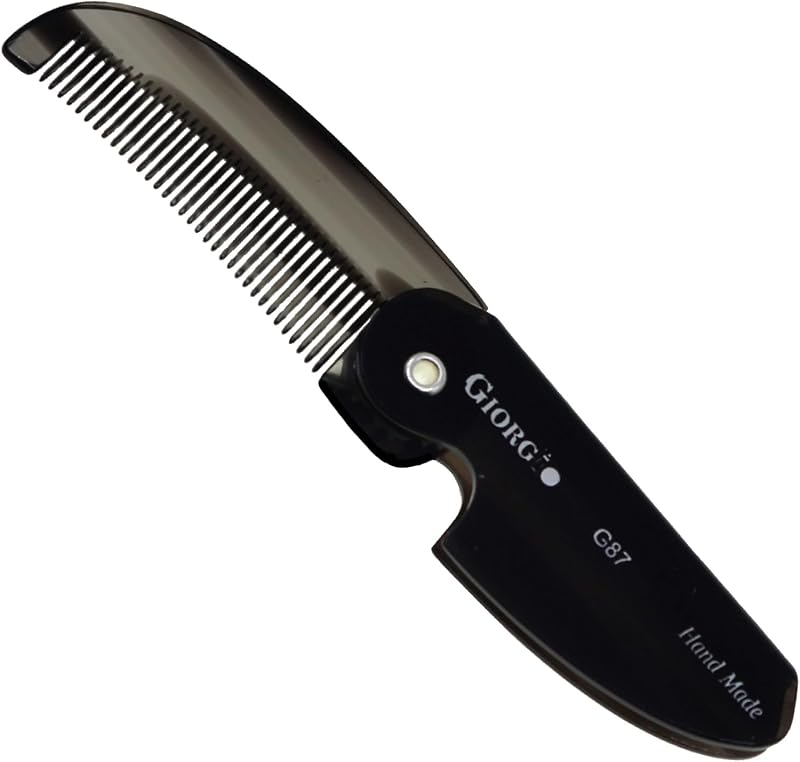 Giorgio G87 Peine plegable para bigote y barba, peine de bolsillo pequeño para hombres, dientes finos, hecho a mano, cortado con sierra, pulido a mano, peines de bolsillo para el cuidado diario y todo tipo de cuidado del cabello (grafito negro)