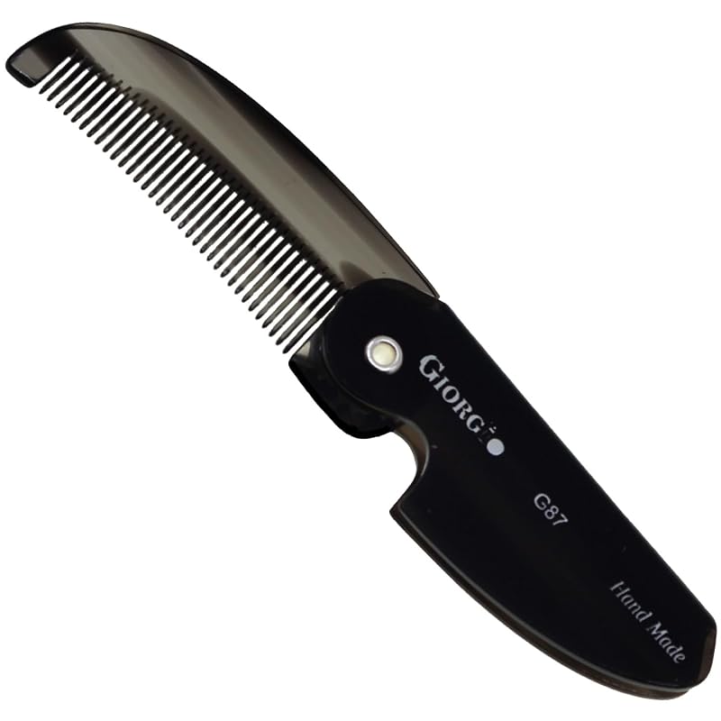 Pente dobrável GIORGIO G87 para barba e bigode, dentes finos, acabamento Black Graphite