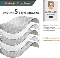 Vista 3 de POWERTEC VKCB001 Bolsas de polvo para Vacmaster 9PK, para VK811PH, VK1011SIWTH aspiradoras húmedas/secas de 8 a 10 galones, repuesto para bolsas