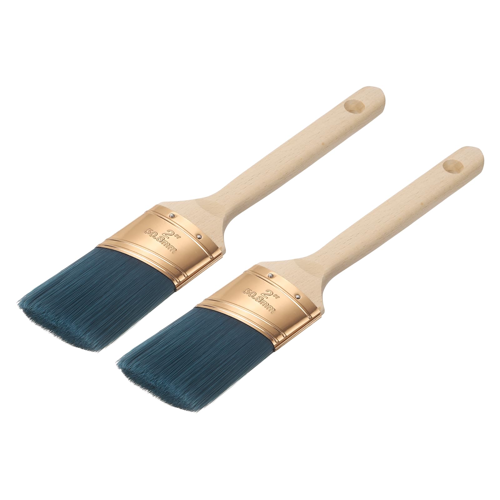 sourcing map 2 pennelli angolari da 5,1 cm, setole sintetiche in PET con manico in legno, pennelli lunghi per pittura acrilica, strumenti professionali per pittura ad olio in lattice, blu