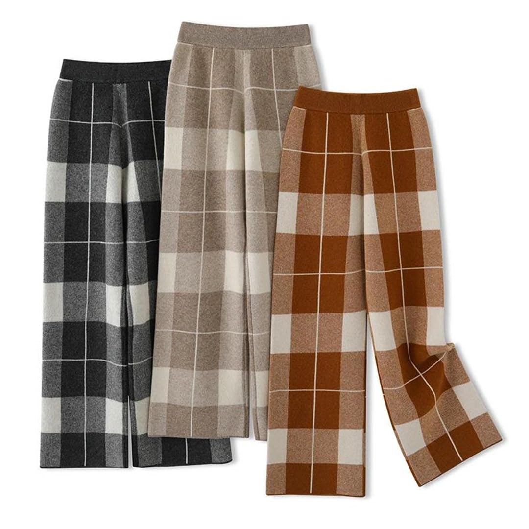 Pantalones Anchos de Lana for Mujer, con Estampado de Cuadros, Suaves, Informales y Cómodos for Otoño e Invierno