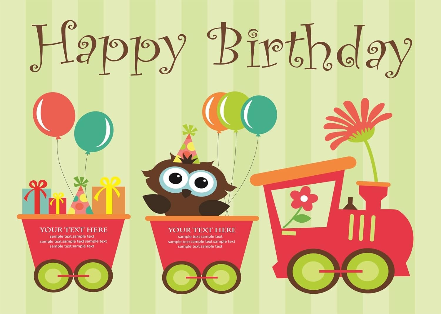 10x6.5ft Fabric Happy Birthday Party Backdrop Cartoon Flower Train with Owls and Gifts Photography Background Party Supplies for Kids Child Decorations Supplies Banner Photo Booth Props