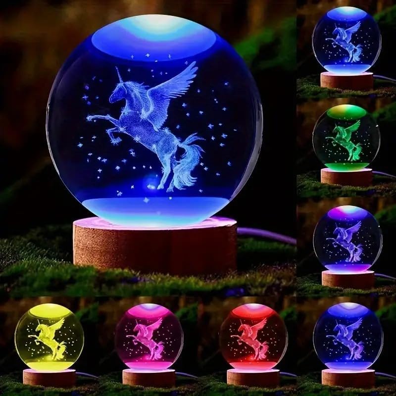 Horse Gifts for Women, Large 3D Horse Lamp, Crystal Horse Night Light 16 Color Changing with Remote Control for Bedroom Decor, Horse Figurines (Horse Ball 16 Color Light with Remote)