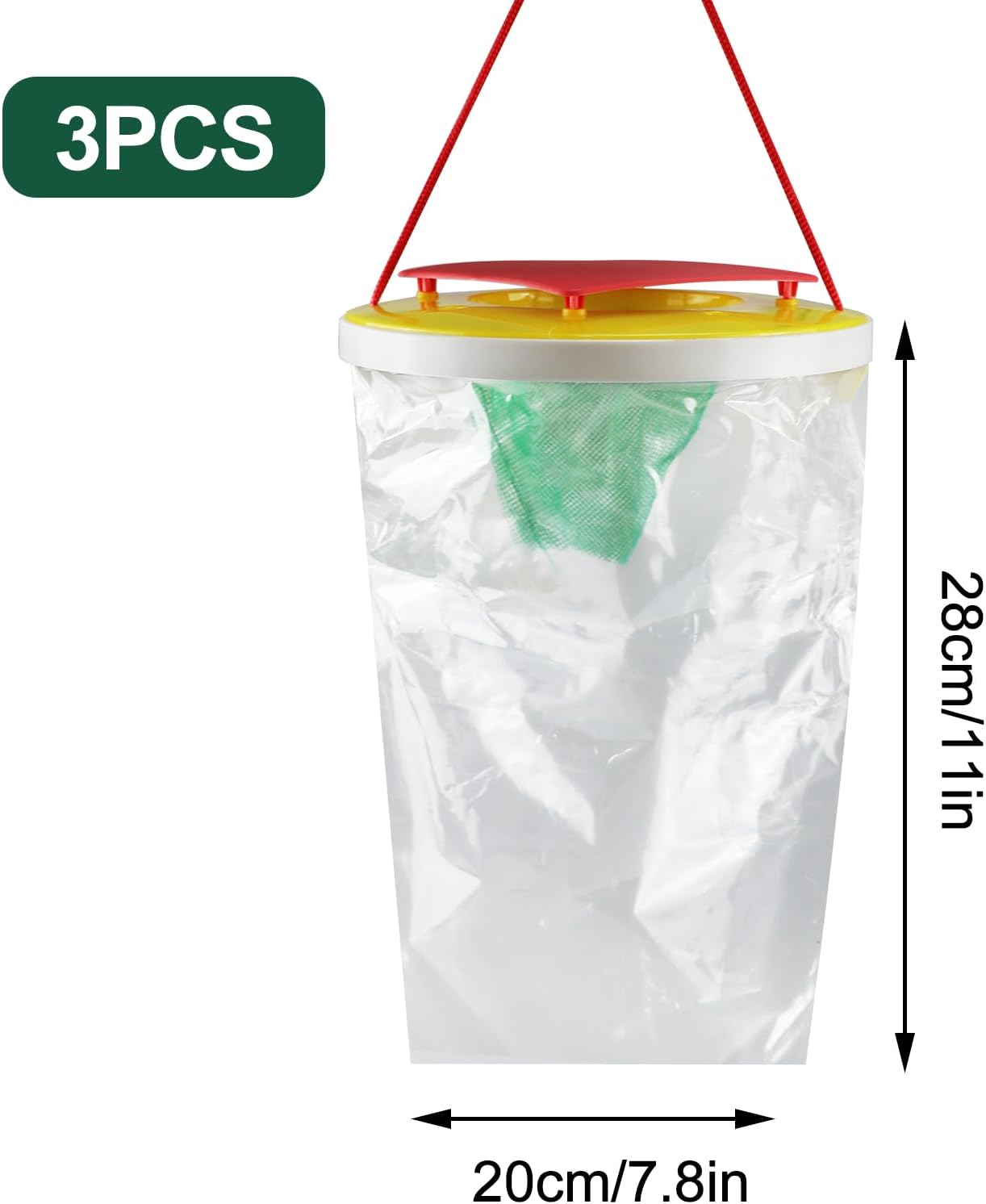 3 Pièces Piege a Mouche Interieur Exterieur Kit, Red Top Fly Traps, Transparent Recharge Piege a Mouche, pour Les Mouches des Fruits, Attraper Les Mouches — vue 3