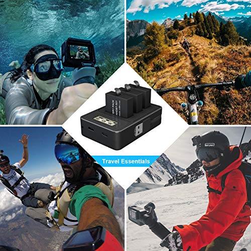 TOMSHEIR Gopro Battery (3-Pack) for Hero 8/7/6/5 USB Fast Charger and Replacement Batteries for GoPro Hero 8 Black, Hero 7 Black, Hero 6 Black, Hero 5 Black, Hero(2018), AABAT-001, AJBAT-001