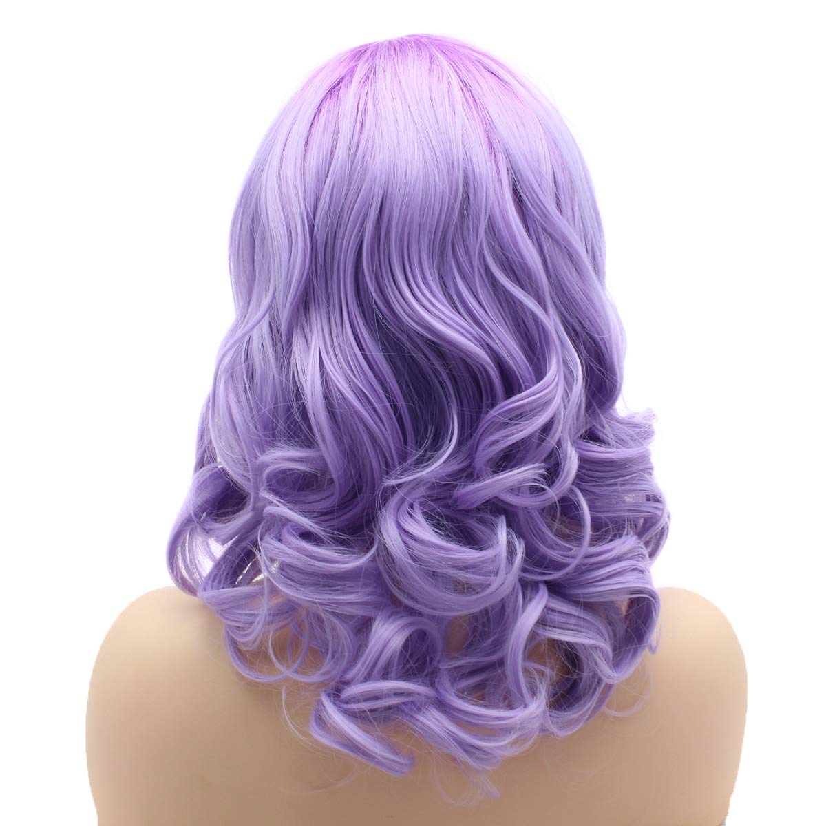 Hair Wavy Shoulder Length 16inch Two Tone Purple Ombre Half Hand Tied Heavy Density Synthetic Lace Front Wigs