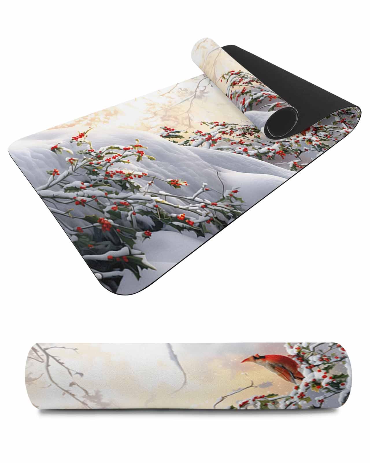Debedcor Heat Proof Table Pads Waterproof Decorative, Winter Birds Non-Slip Table Countertop Protector, Rustic Forest Birds Berries Snow Insulation Mat for Kitchen Room, 40 x 12 Inches