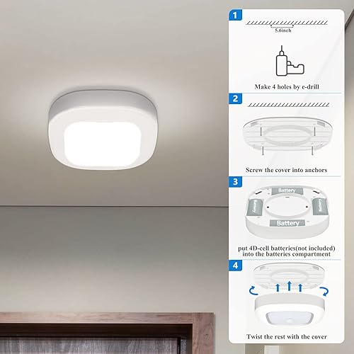 Miniatura 8 de WhitePoplar Luces de armario que funcionan con baterías luz con sensor de movimiento de techo alimentada por batería, luces LED inalámbricas