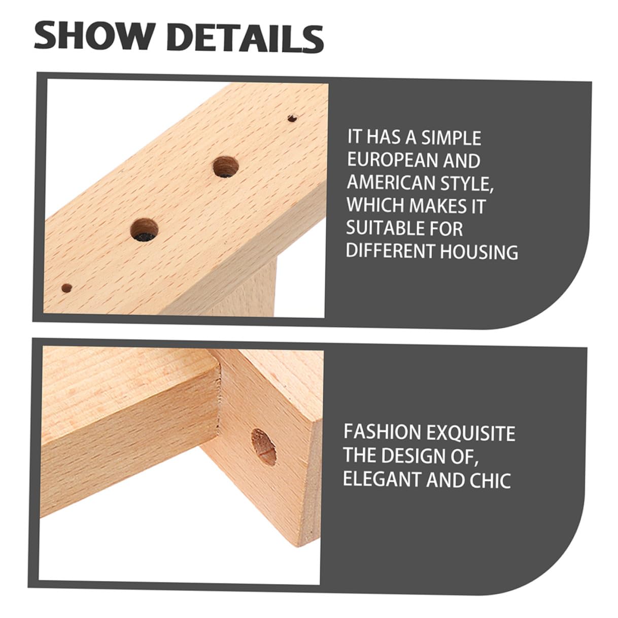 BESPORTBLE Supporti in Legno 2 Pezzi, Staffe per Bastone da Muro, Facili da Installare Buona Stabilità, Stile Semplice per Finestra e Soggiorno