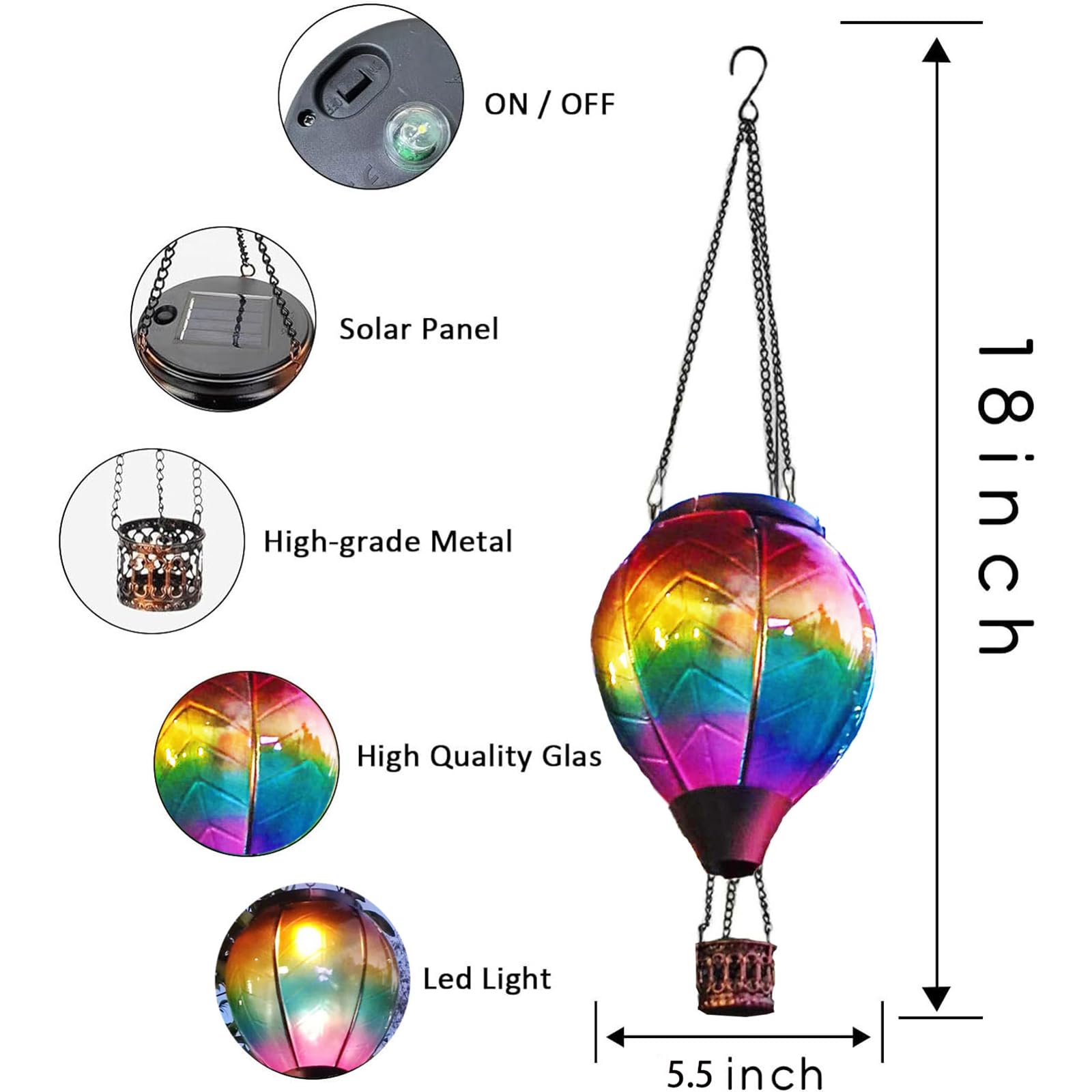 Lanterna solare a LED con mongolfiera, luce solare, decorazione da