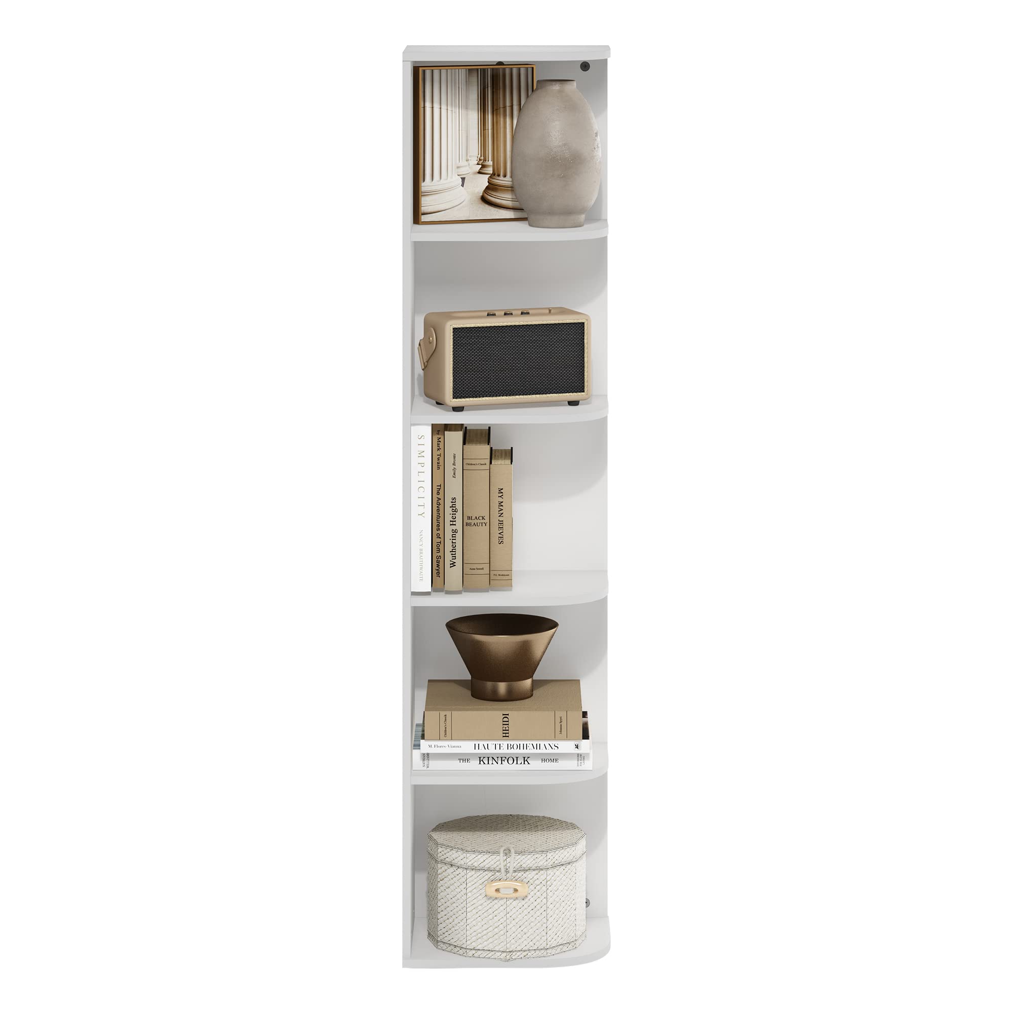 Furinno Pasir Biblioteca de 5 Niveles con Esquina Estante Ouverte, Blanco