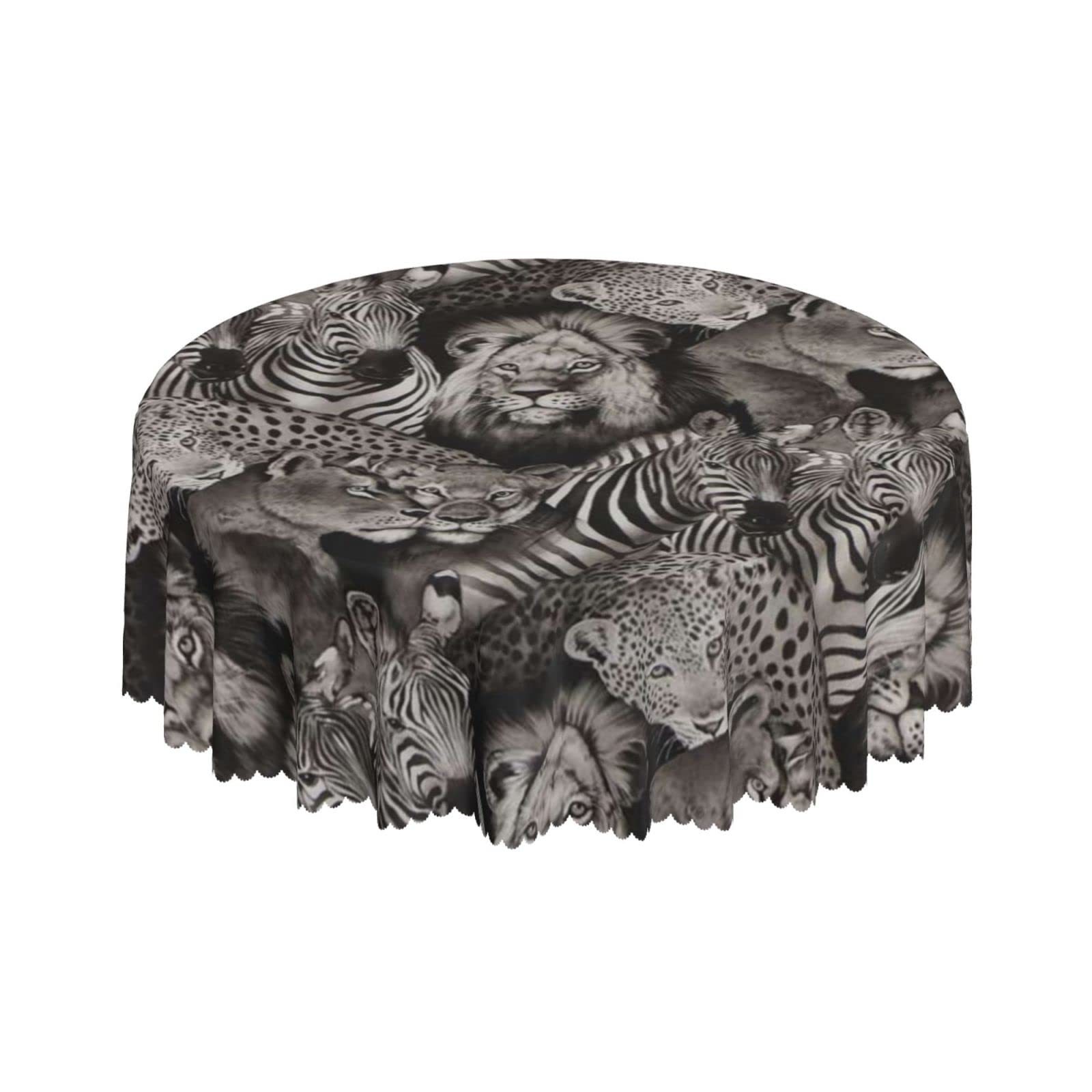 Lsjuee Wild Animal Lion Leopard Zebra Grey Round Tablecloth 60 Inch Printed Washable Tablecloth for Dining Party Holiday Fall Home Decorative