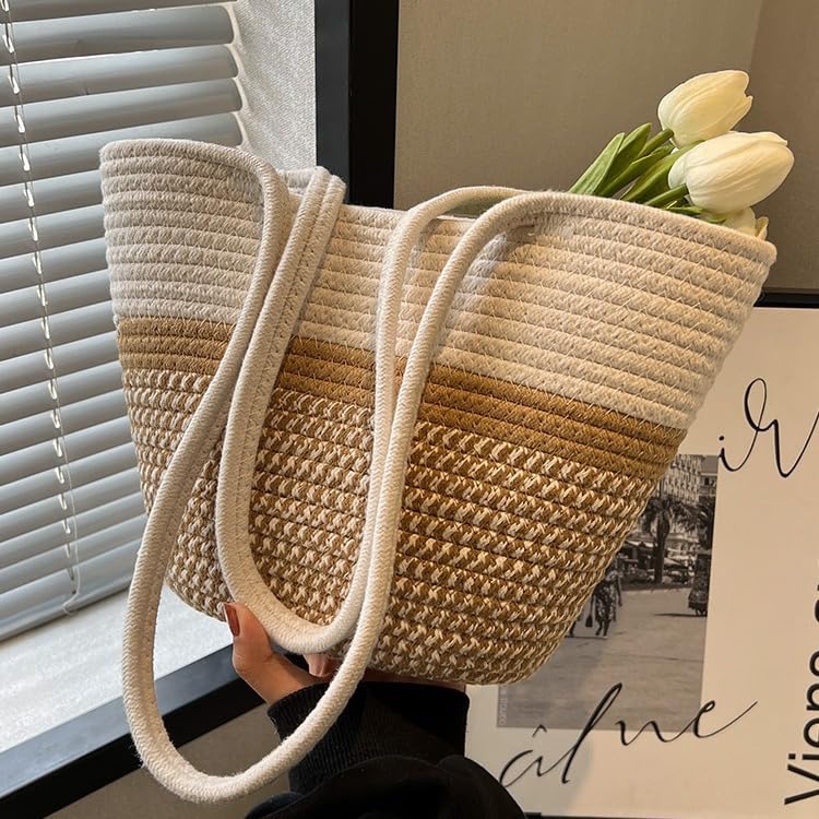 Woven Straw Bag for Women, Large Capacity Vegetable Basket Tote, Single Shoulder Underarm Bag4