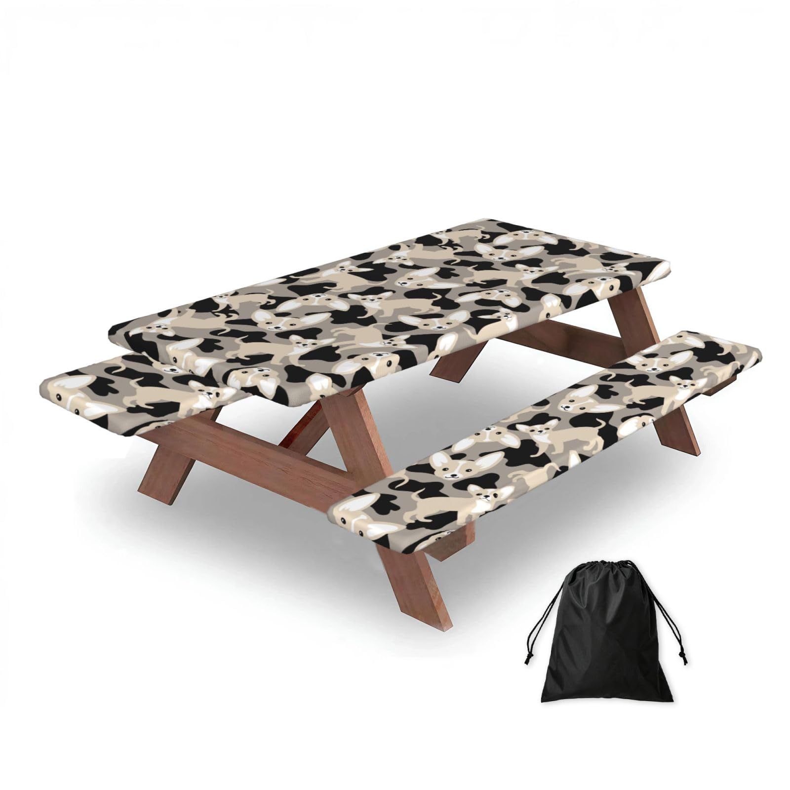 Dopklna As Picture Chihuahua Dog, Picnic Table Cover With Bench Covers -Waterproof Elastic Fitted Tablecloth For Garden Camping Patio 76X152cm